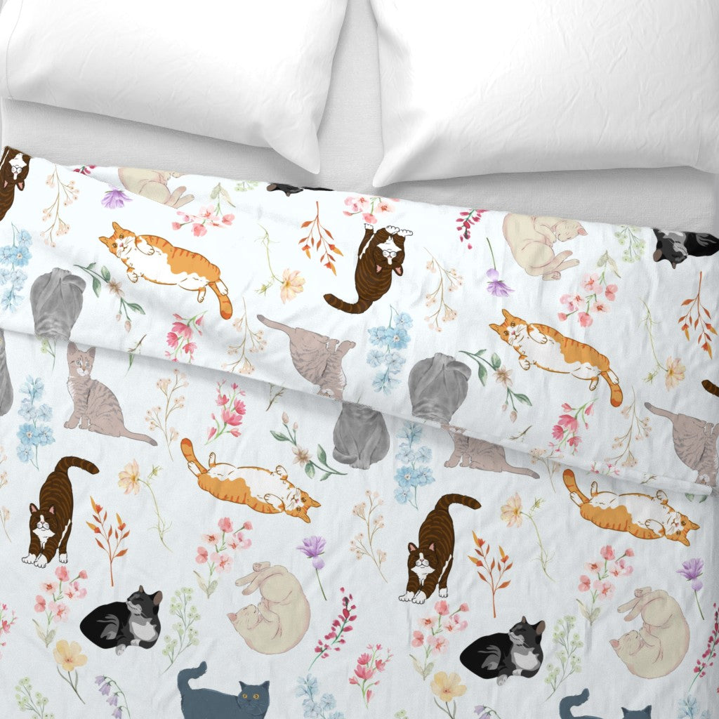 Kitties in the Flowers Duvet Cover